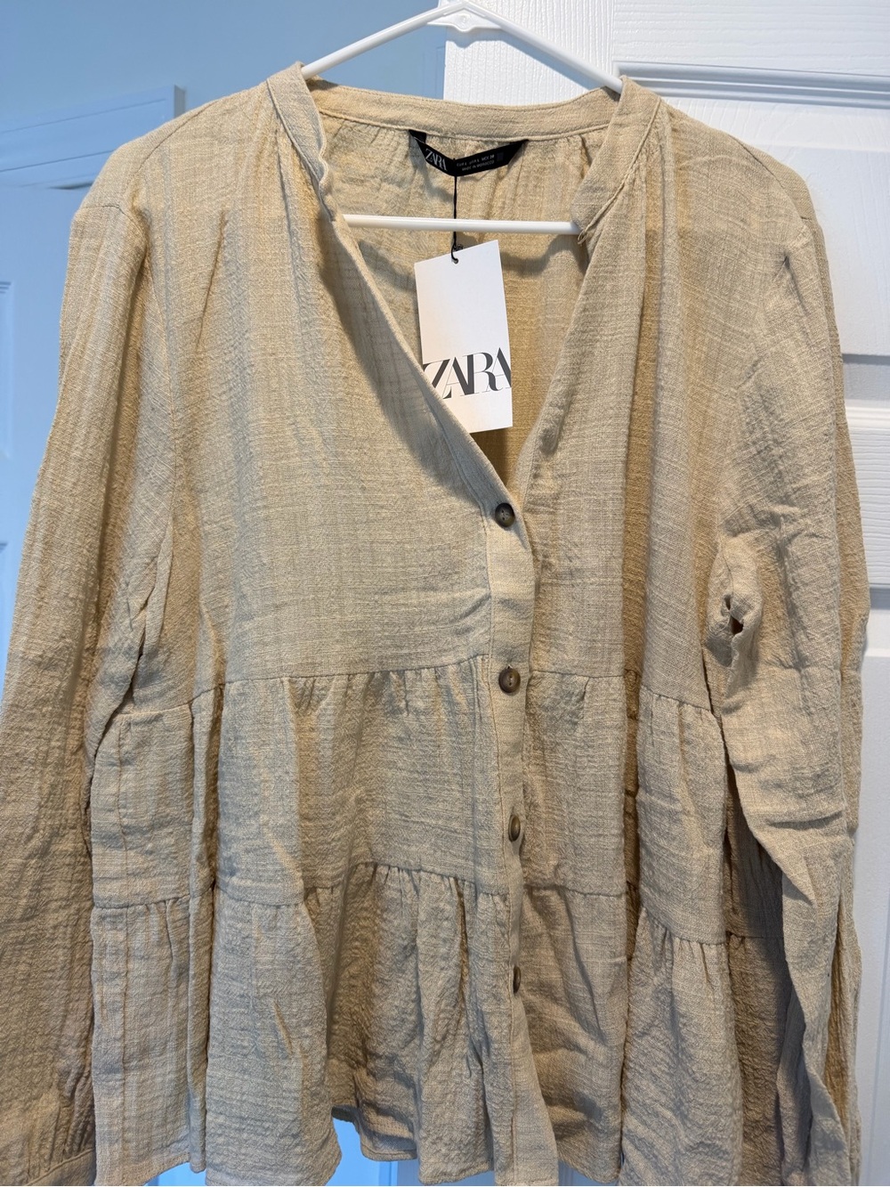 ZARA Beige linen  Button Front Peplum Top